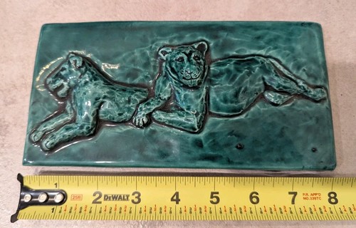 Pottery tile panther cheetah - pottery,