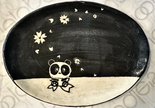 Panda bear art pottery oval - panda,